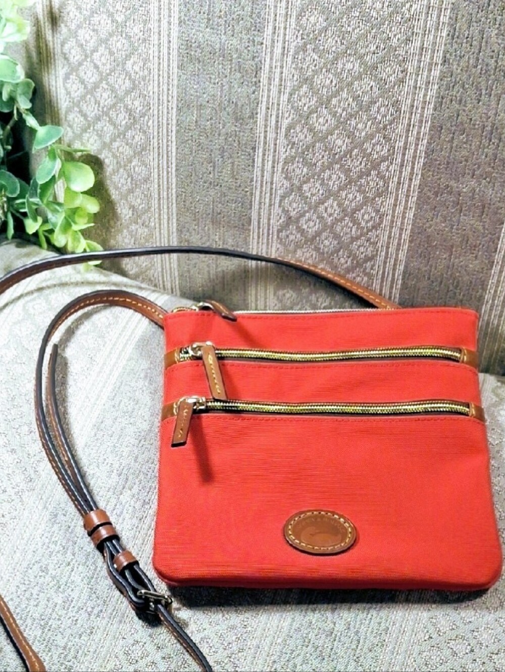 Dooney & Bourke Red Nylon North South Triple Zip  Crossbody Bag